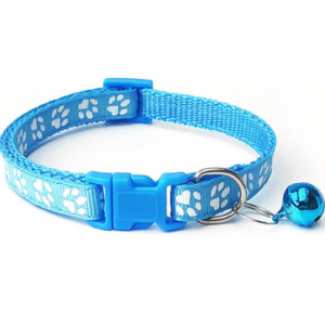 Pet Coleira De Cachorro E Gato Ajustável Coleira Ajustável Com Estampa De Pegadas Com Sino Para Gatos E Cães Azul Claro